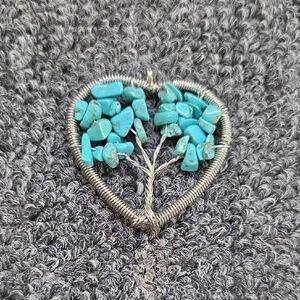 Turquoise Tree of Life Wire-Wrapped Pendant Heart Shape